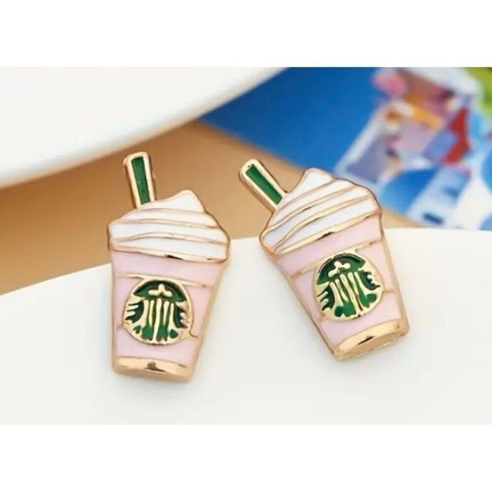 NWT Starbucks Coffee Frappuccino Light Pink Gold Toned Stud Earrings
